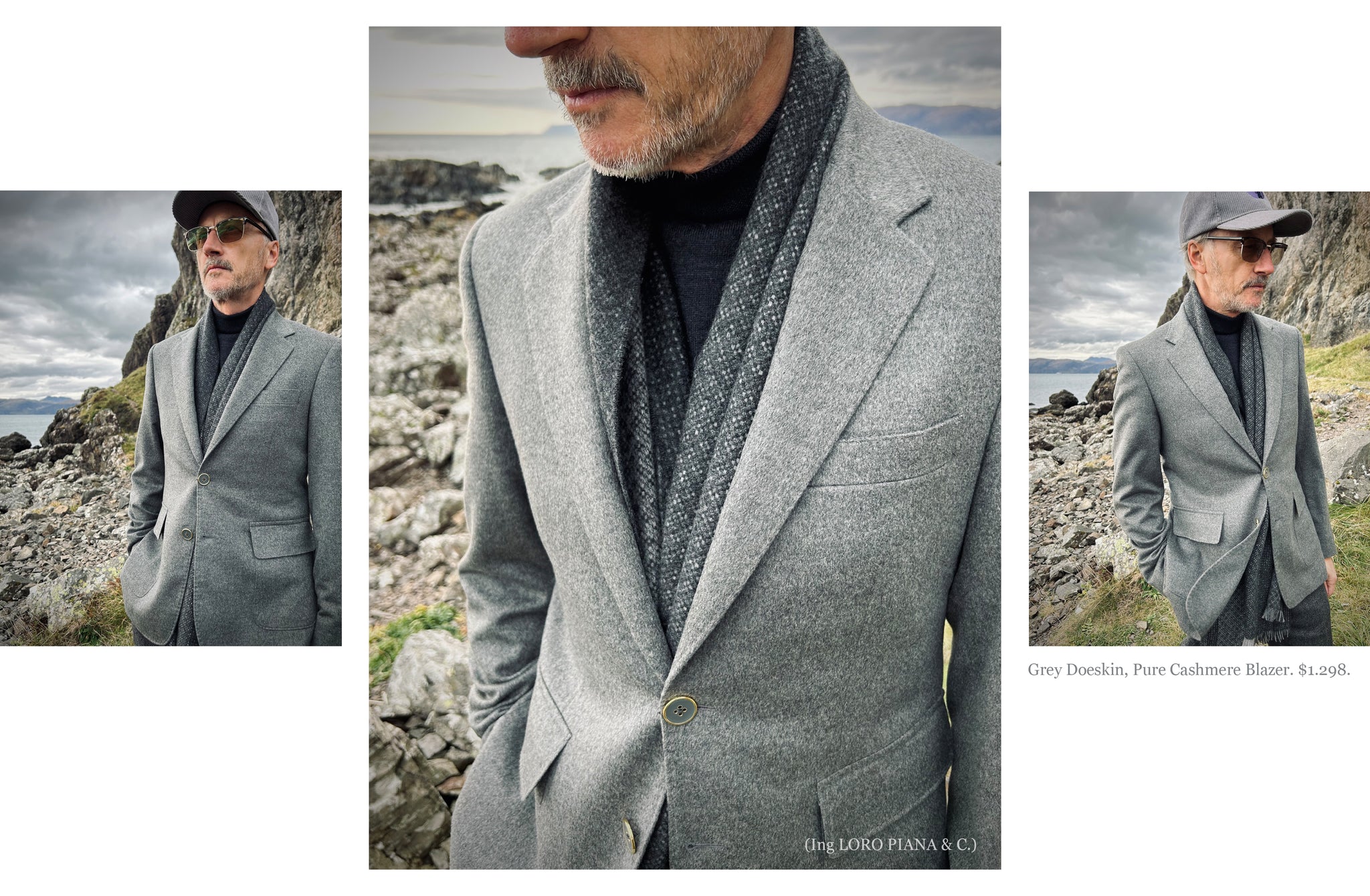 Grey Doeskin, Pure Cashmere Blazer. $1.298. Ing Loro Piana C.