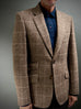 Latte Brown Check Herringbone Tweed Blazer.