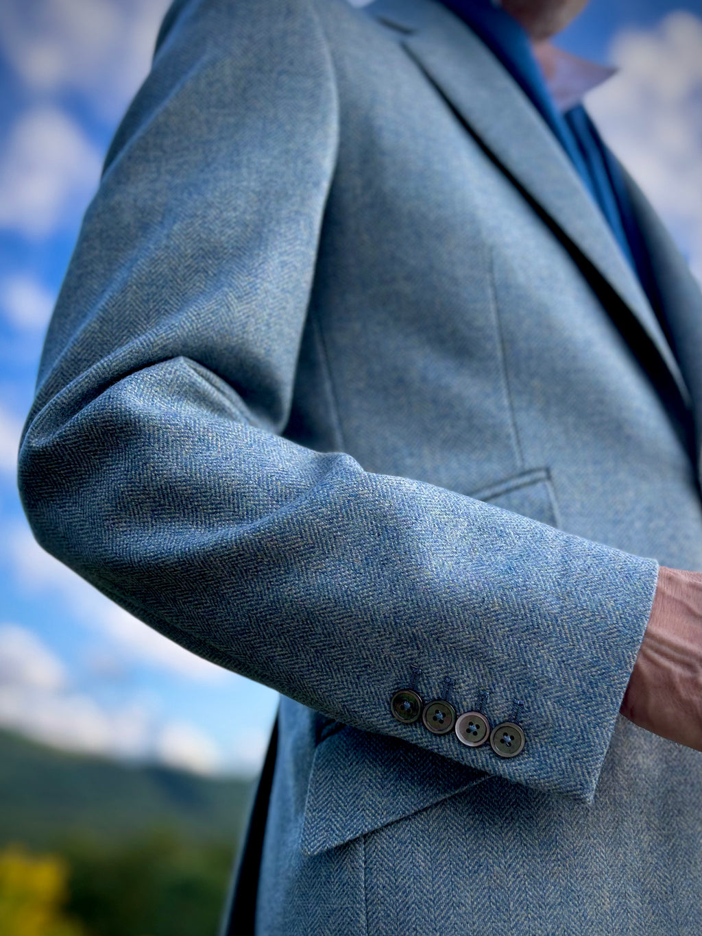 Classic Cut, Thistle Blue and Oatmeal Herringbone Tweed Blazer