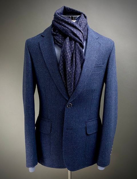 Navy Herringbone Unconstructed Tweed Blazer.